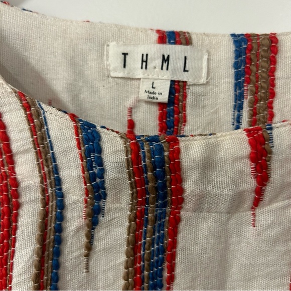 THML Boho textured Aztec look fringed shirt with short flutter sleeves Large - Picture 2 of 12